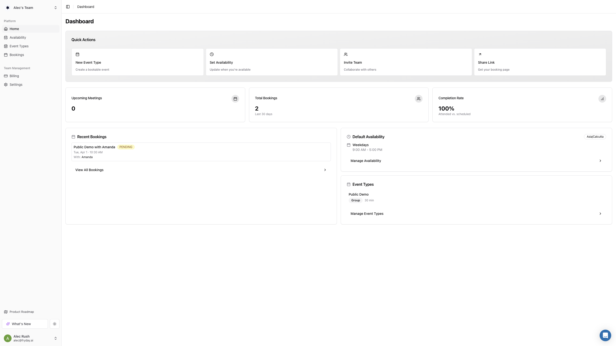 GCal scheduling interface showing Dashboard